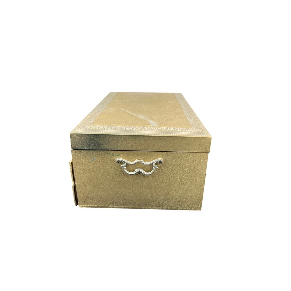 ✨ Vintage Gold Brocade Jewelry Box Mirror 3 Drawer Ring Organizer Vanity Storage - Picture 9 of 16